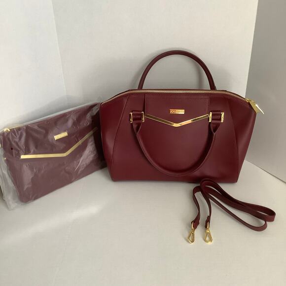 Joy & Iman Maroon Leather Matching Handbag Satchel Set with Shoulder Strap - Picture 2 of 16